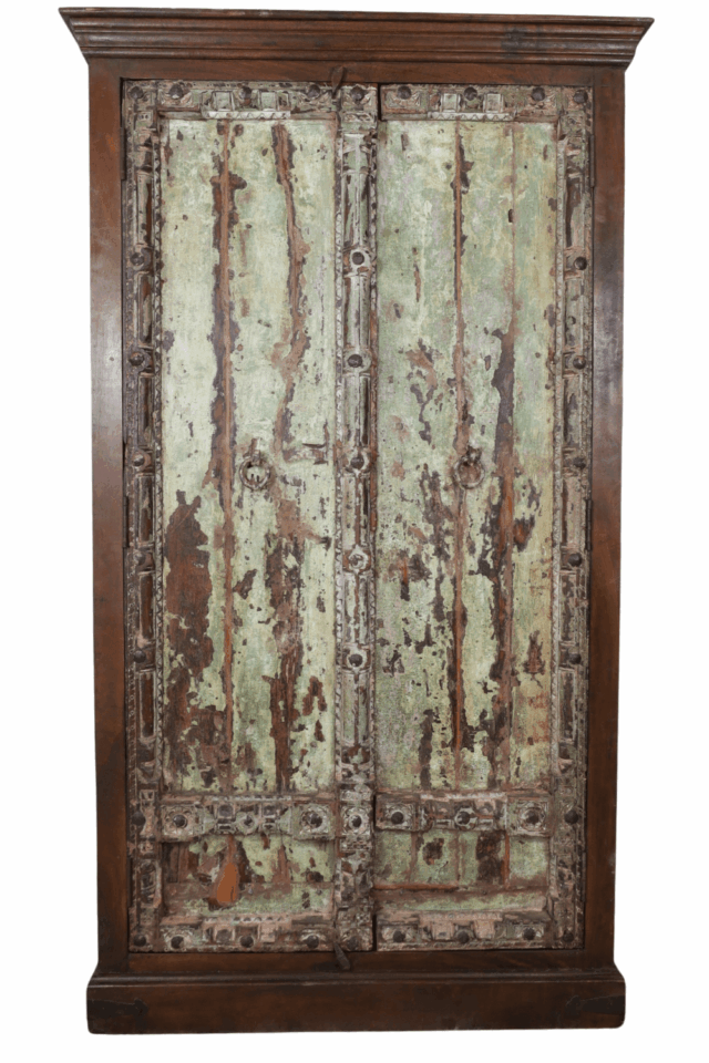 Oude groene gekleurde opbergkast uit india 118x46x205 cm