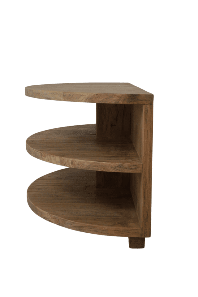 Ronde uitschuifbare salontafel uit 2 delen. Leuk om tegen de zijkant van de bank te zetten 90x90x45 cm