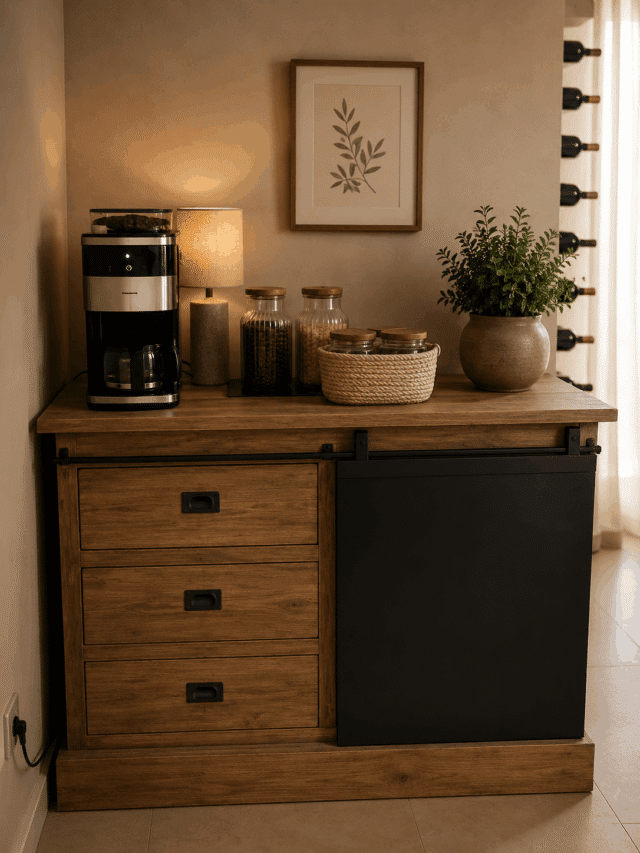 teak met metalen dressoir Coffee-corner-kastje-