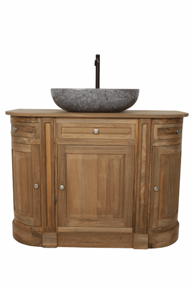 Landelijk teak houten badkamer meubel met ronde hoeken 125x59x90 cm
