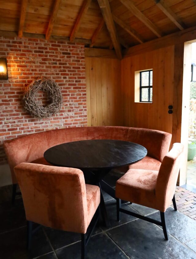 oranje gestoffeerde ronde eetkamerbank 240 cm