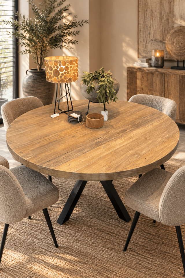 ronde teak houten eettafel