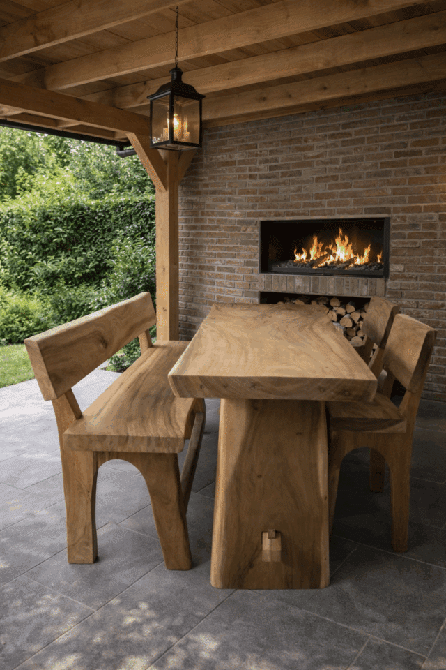 Buitenruimte onder houten pergola