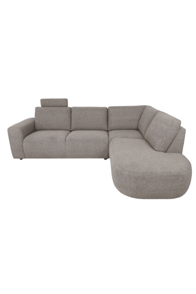 hoekbank met vaste kussens Hoofdsteun en ronde vorm grijs 275 cm