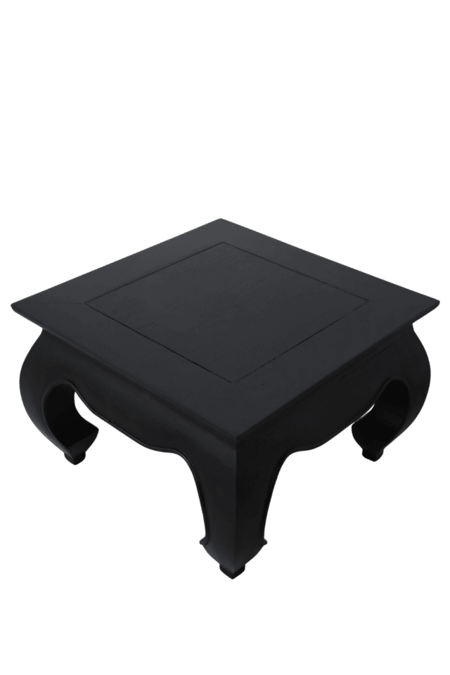 zwarte kleine vierkante salontafel met bolle poten Opium salontafel zwart 60x60x40 cm koloniaal