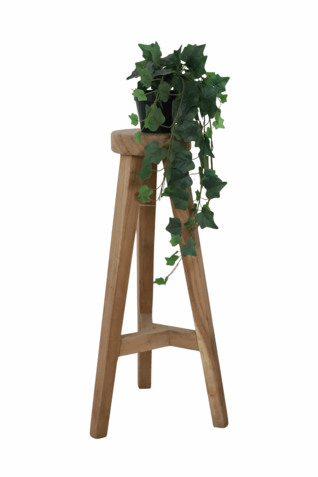 small en rond planten tafeltje suar hout 20cm, 40 cm en 77cm hoog