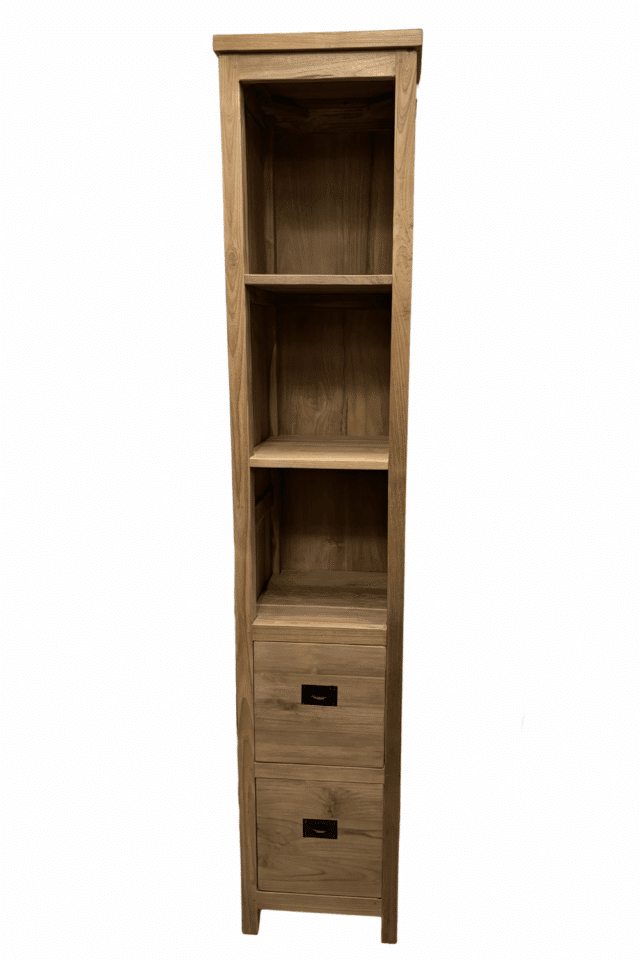 Hoge teak houten badkamer kast voor handdoeken open bc1 rec