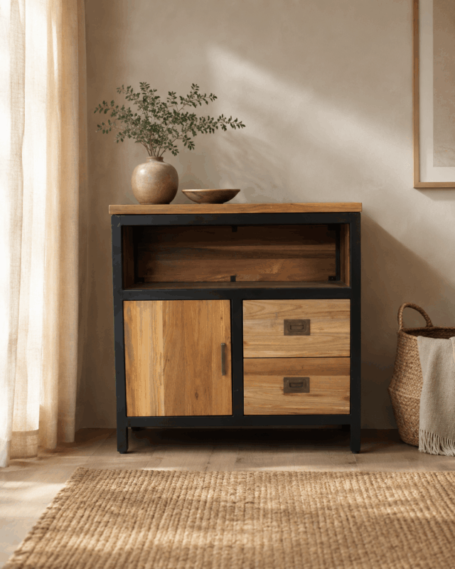 klein-tv-meubel-teak-met-metaal-70x30x70-cm