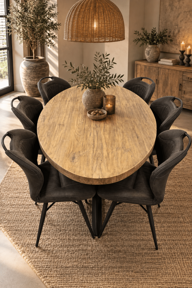 Ovale eettafel teak hout