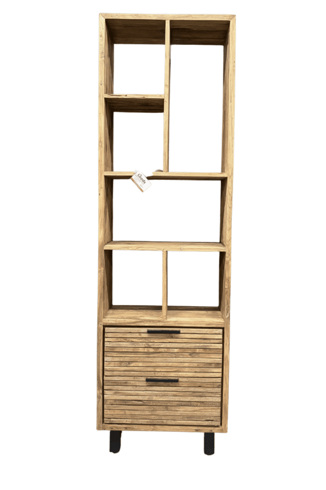 Teak houten smalle vakkenkast 61x30x203 cm
