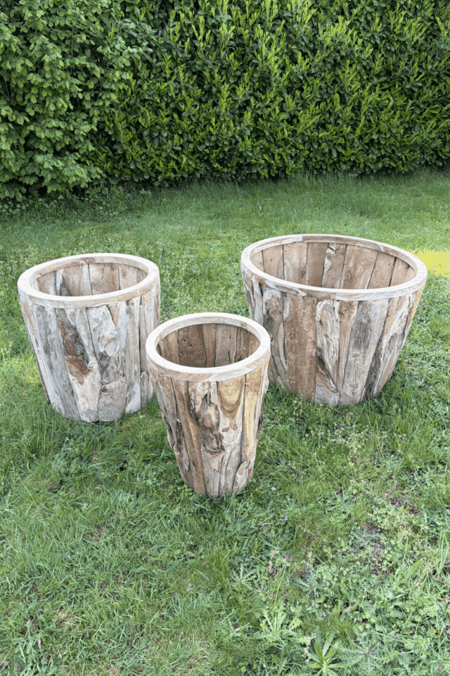 Teak houten wortel teak vaas pot voor buiten set van 3