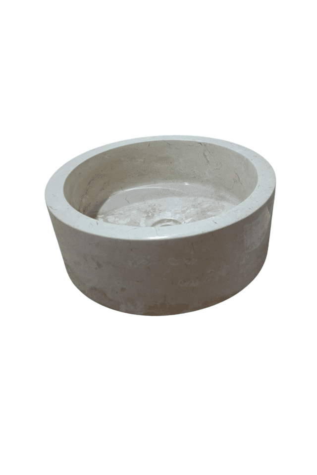 creme marmeren wasbak rond 40x40x15 cm cilinder