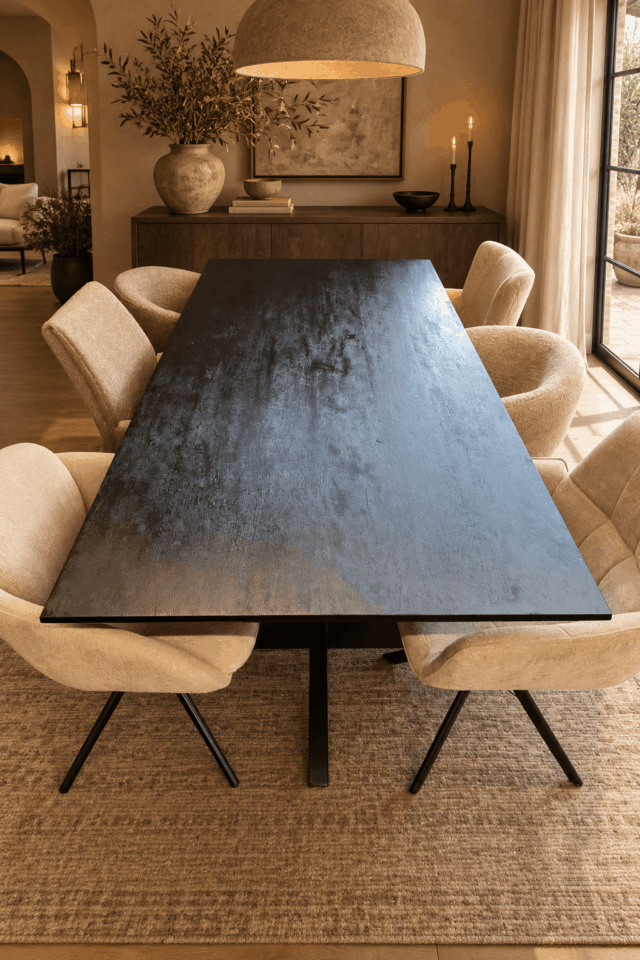 Zwarte-rechte-tafel-van-massief-hout-220-cm