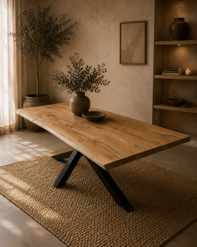 Massief Teak houten boomstam tafel met wangkant 220x102x78 cm