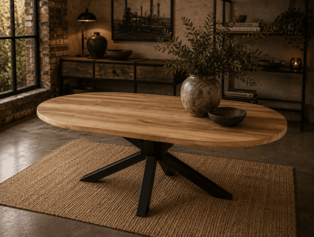 Massief teak houten afgeronde eetkamertafel 180x89x78 cm