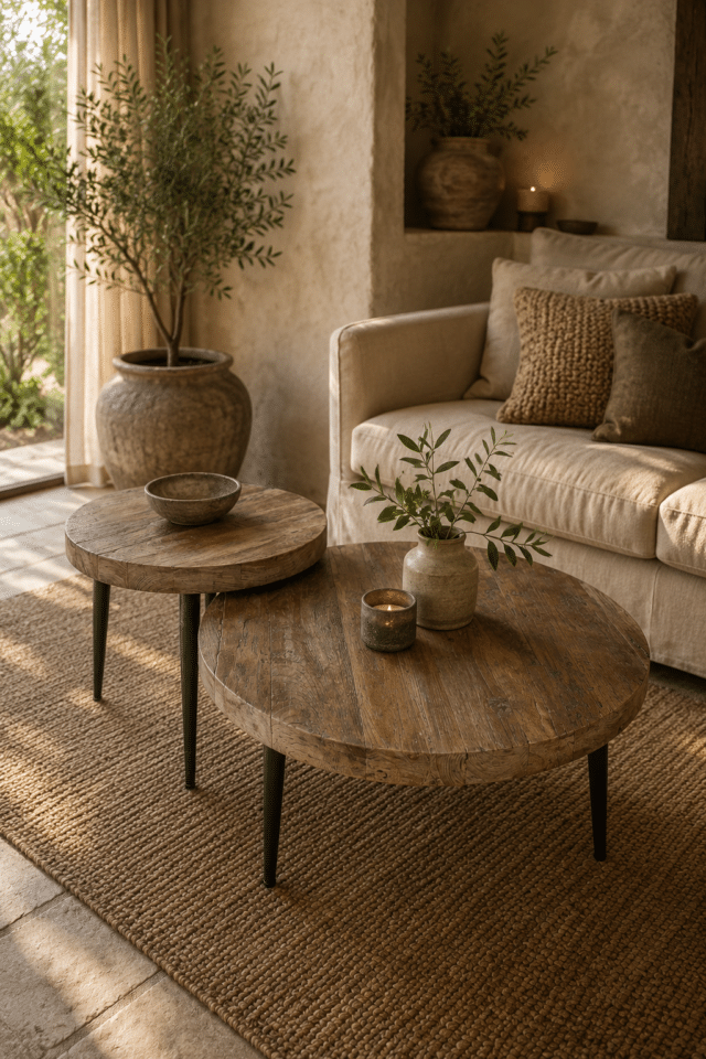 Teak houten set van 2 salontafels 51x48 cm en 71x36 cm