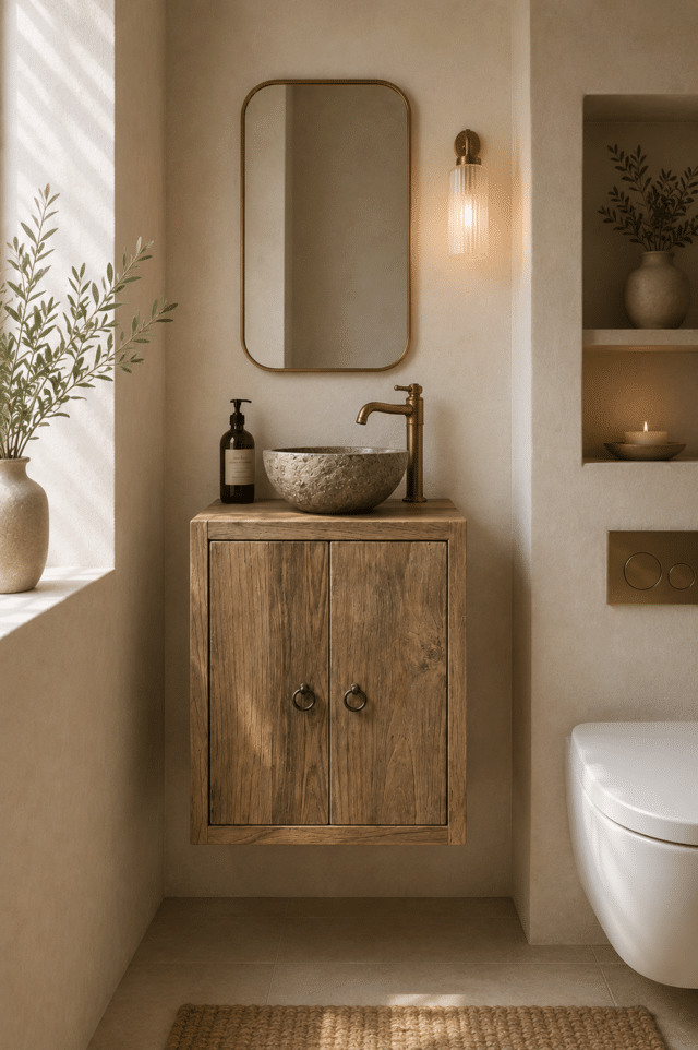 hangend teak houten Toiletkastje joy