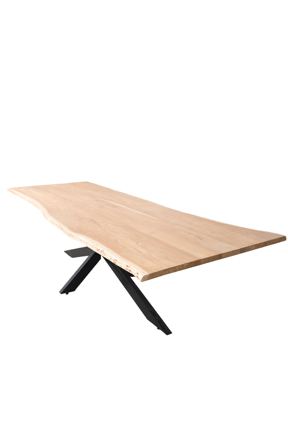 boomstam houten eentafel met zwart metalen spinpoot acacia hout 300x100x110x79 cm