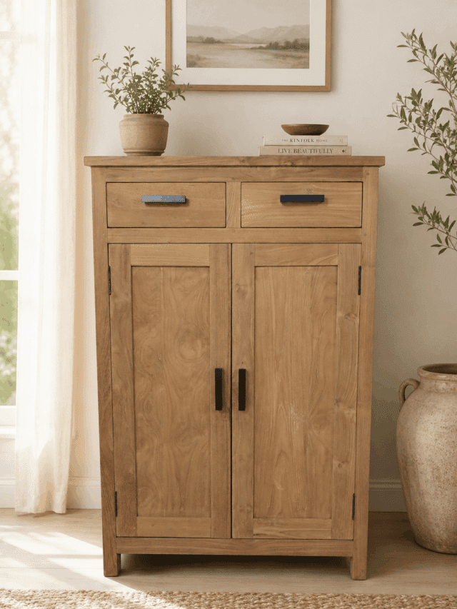 teak houten meidenkast gangkast opbergkast laag 80x40x120 cm