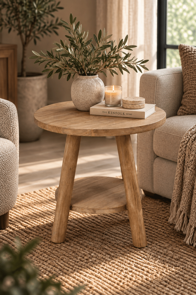 Teak houten salontafel set van 2 ronde salontafels 85cm en 50 cm Teak houten salontafel