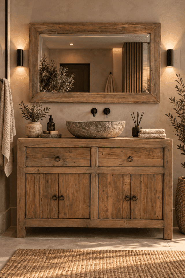 Rustieke houten badkamer met groen