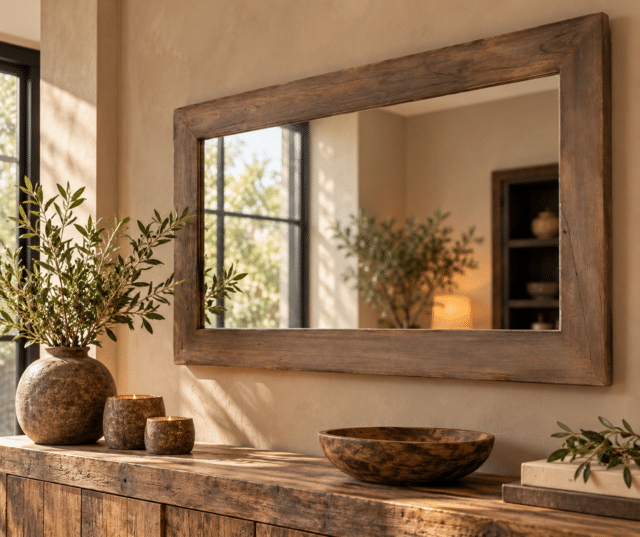 Rustieke spiegel boven houten console