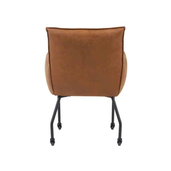 Luxe Eetkamerstoel Pim leder look cognac stoel met armleuning en met wieltjes Luxe Eetkamerstoel Pim leder look cognac stoel met armleuning en met wieltjes
