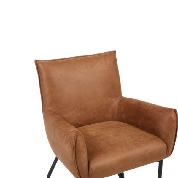 Luxe Eetkamerstoel Pim leder look cognac stoel met armleuning en met wieltjes Luxe Eetkamerstoel Pim leder look cognac stoel met armleuning en met wieltjes